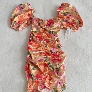 For Love And Lemons Floral Puff Sleeve Mini Dress